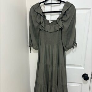 Wishlist Olive Smocked Neck Midi Dress